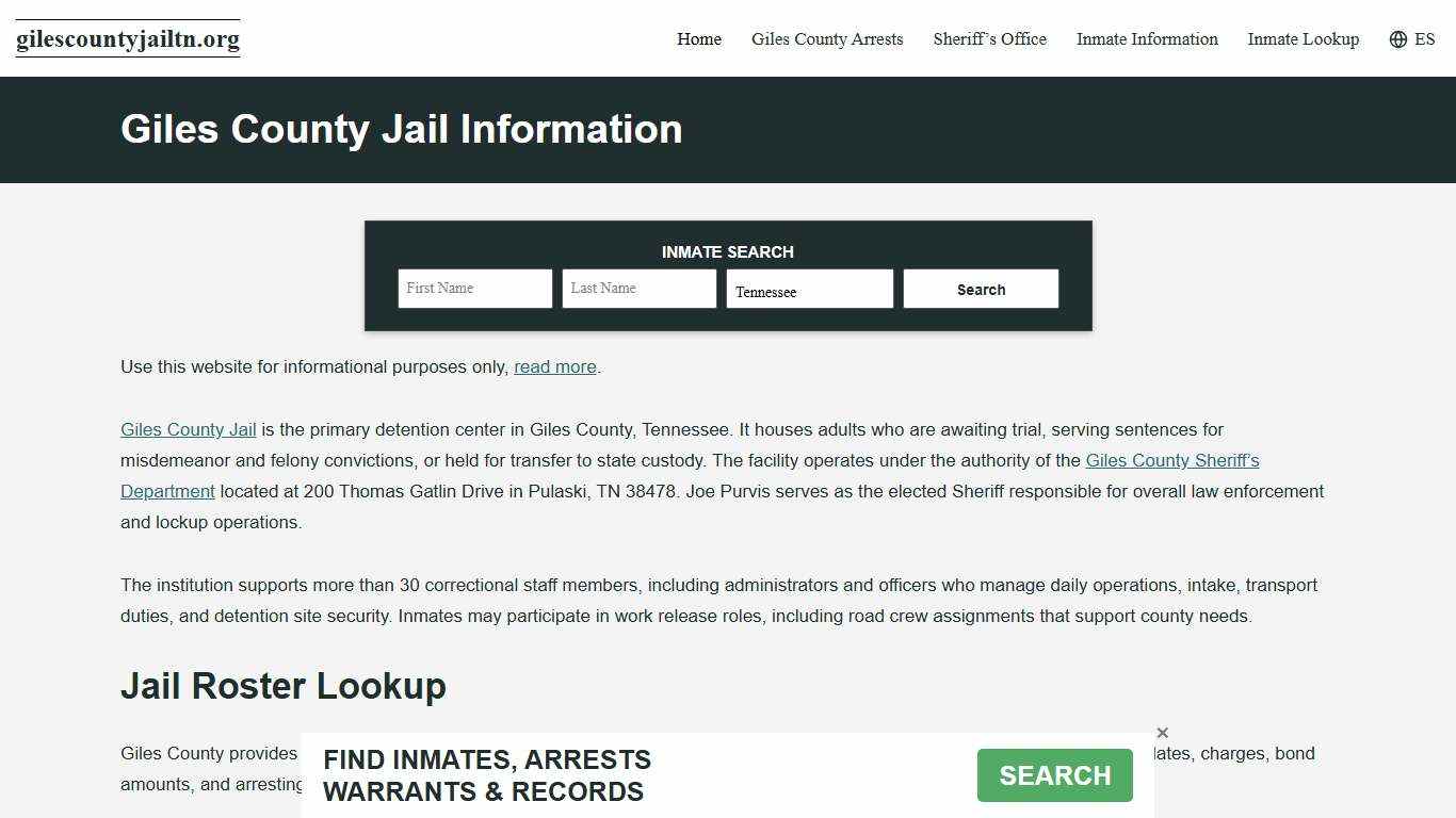 Giles County, TN Jail Roster, Inmate Info